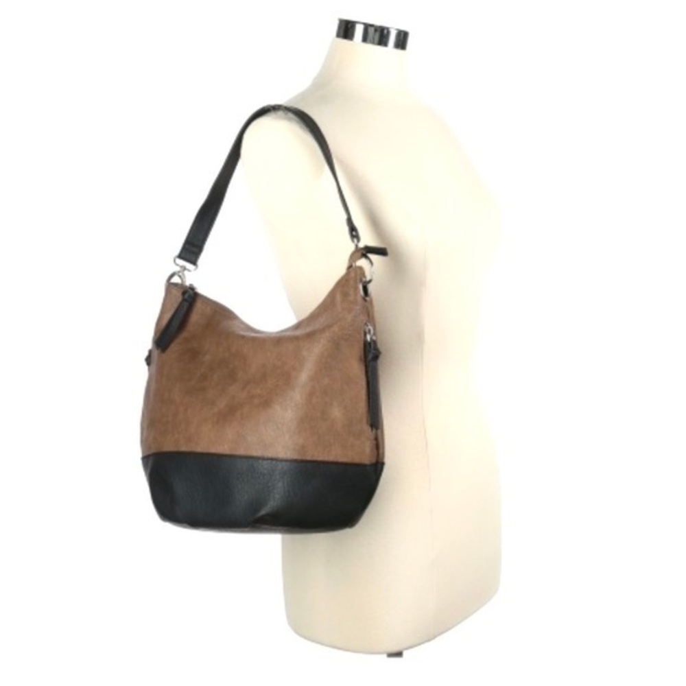 Bueno tan & black faux leather zip shoulder bag